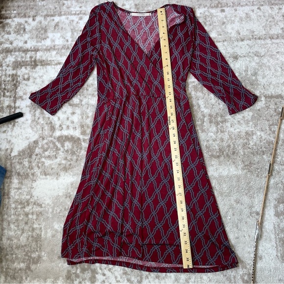 Stitch Fix 41 Hawthorne Geometric Wrap Dress Burgundy Gray fit flare 3/4 sleeve - Picture 8 of 12